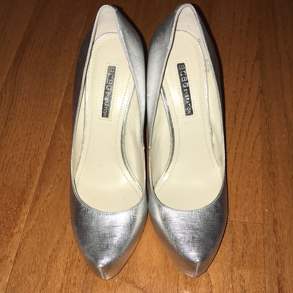 BCBG Silver Textured Heels
